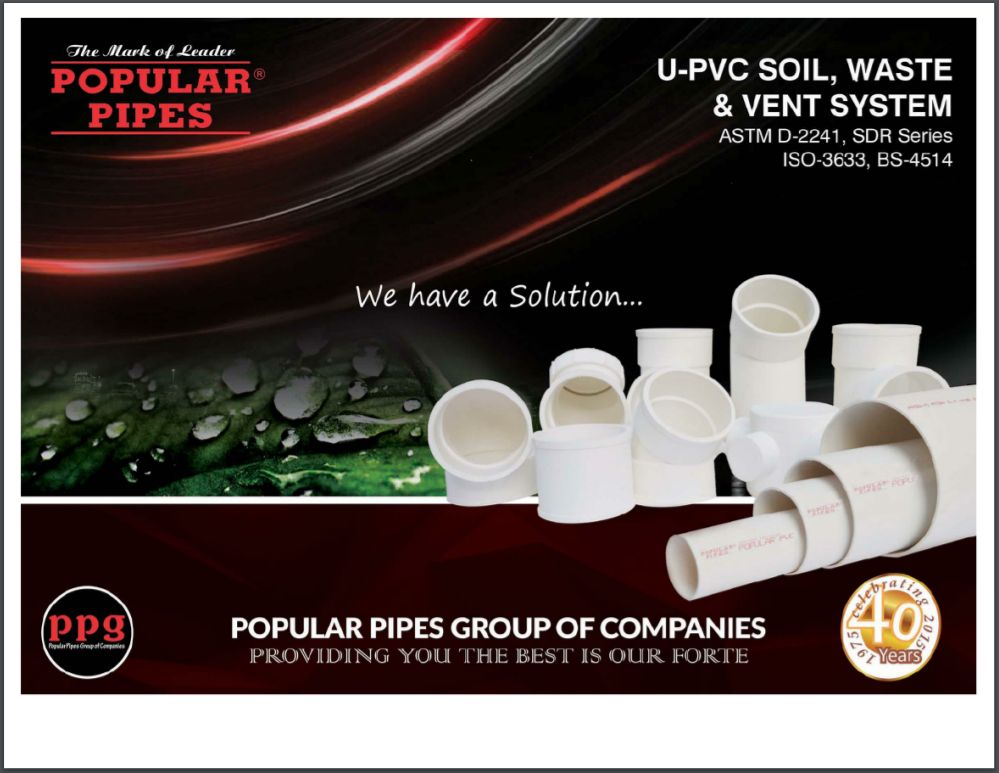 UPVC Pipes SDR Series Brochure Popular Pipes Group of Companies
