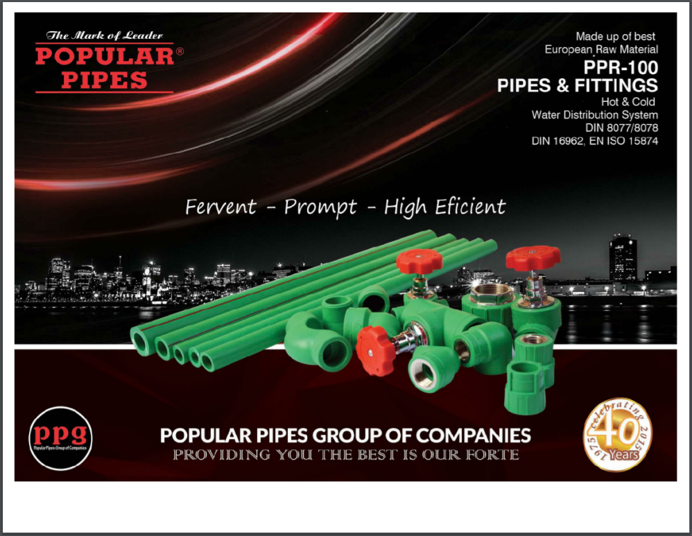 PPR100 Pipes and Fittings Brochure Popular Pipes Group of Companies